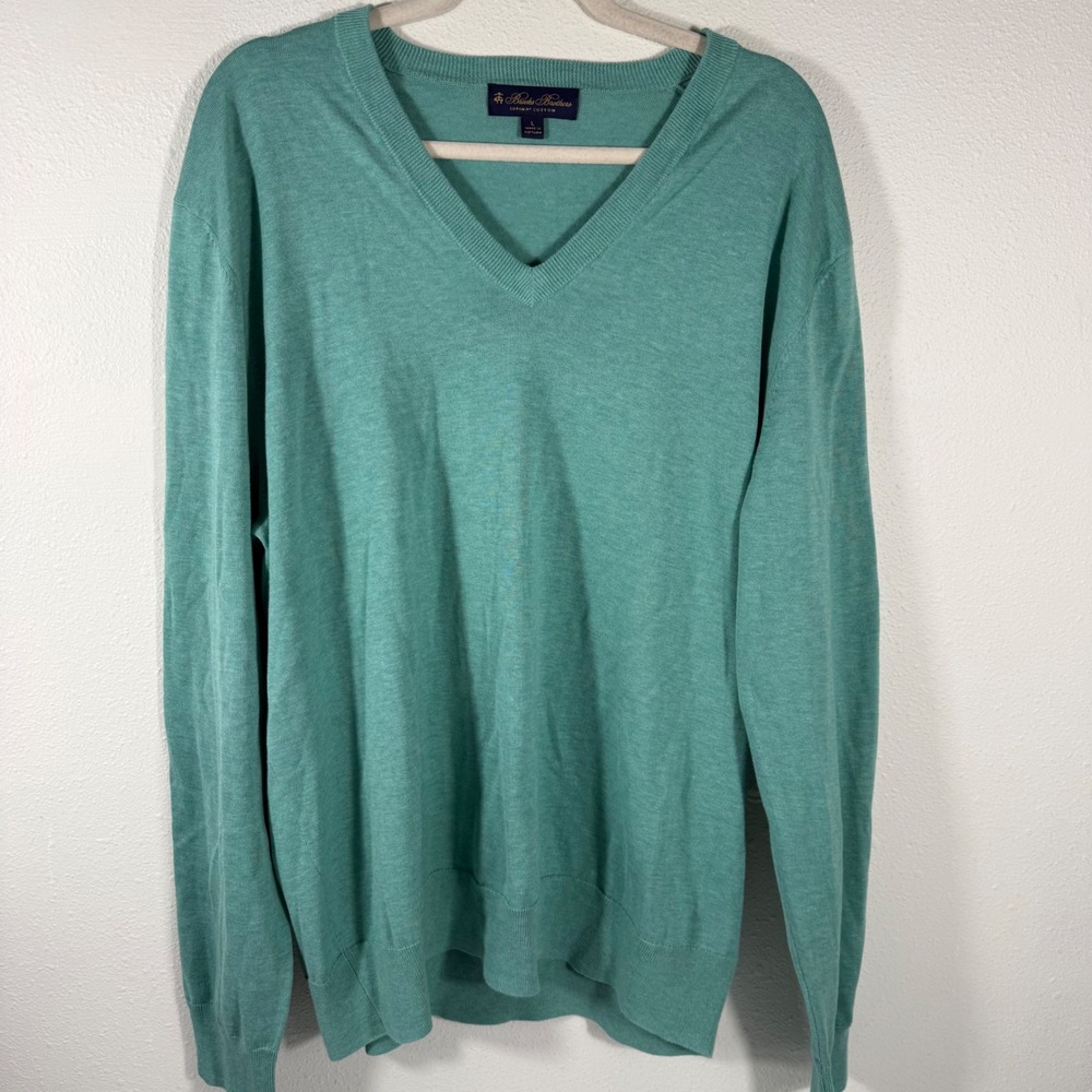 Brooks Brothers Supima Cotton V Neck Sweater Men's Green Size L Long Sleeve
